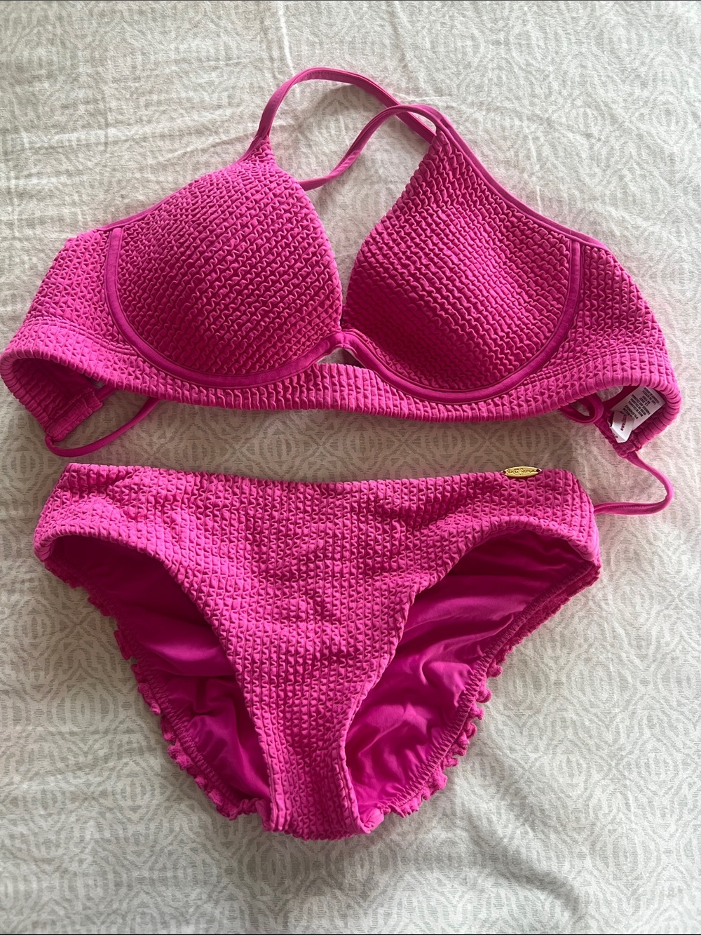 Luli Fama Fuchsia Textured Bikini Set